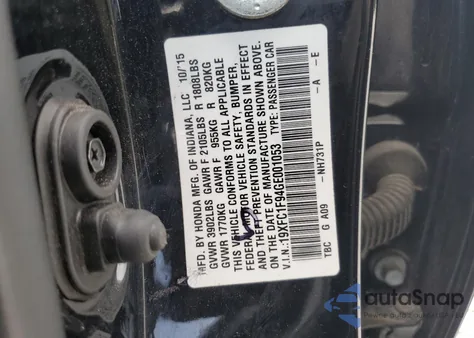 2016 Honda Civic Touring из США, поврежденный, VIN 19XFC1F94GE001053